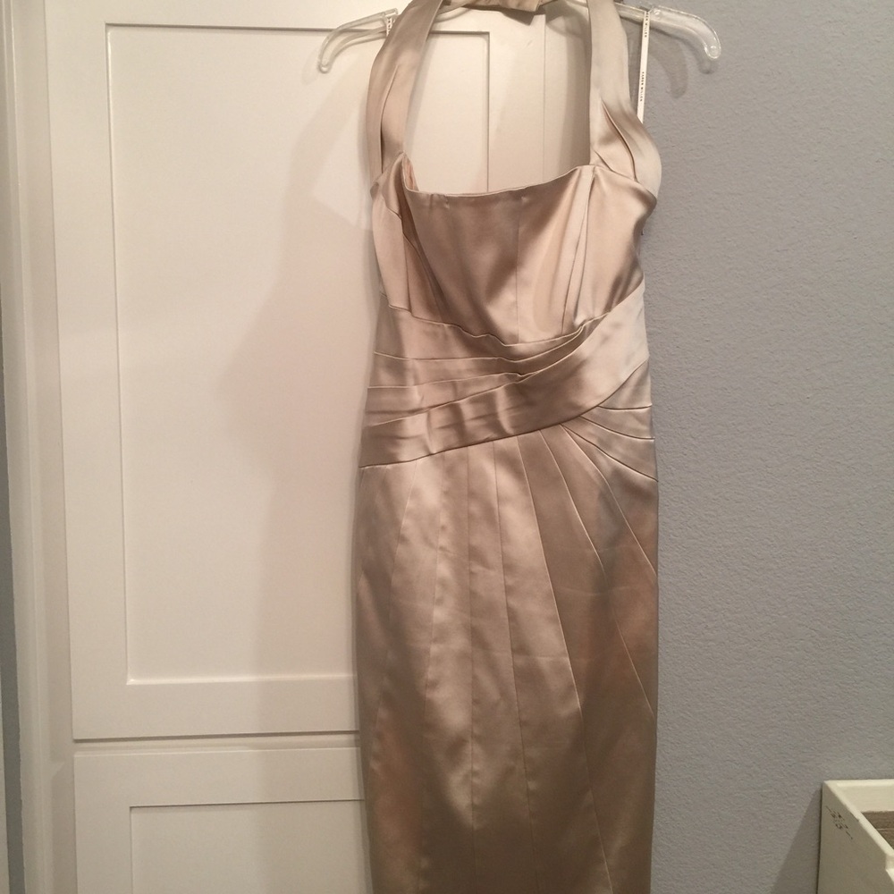Karen Millen Satin Halter Midi Dress in Champagne